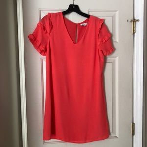 Coral shirt sleeve shift dress